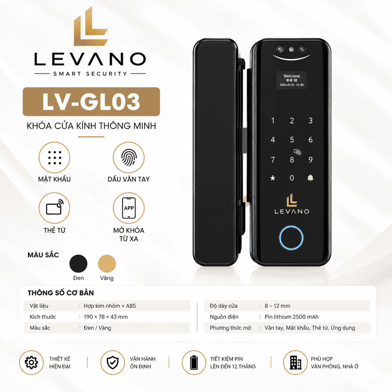 Khóa vân tay Levano LV-GL03 Khóa vân tay Levano LV-GL03