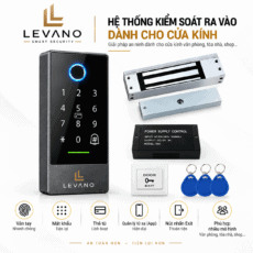 Hệ thống kiểm soát ra vào cửa kính Levano LV-GL05 bằng vân tay và thẻ từ.