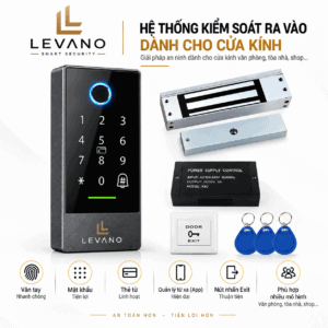 Hệ thống kiểm soát ra vào cửa kính Levano LV-GL05 bằng vân tay và thẻ từ.