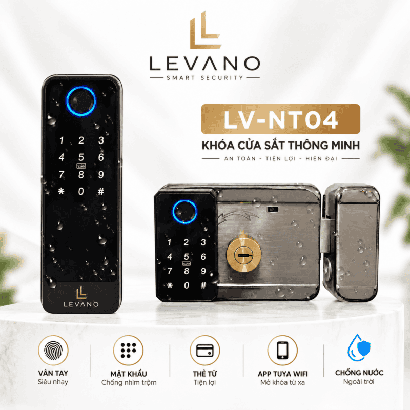 Khóa vân tay thông minh Levano LV-NT04 cho cửa sắt ngoài trời.