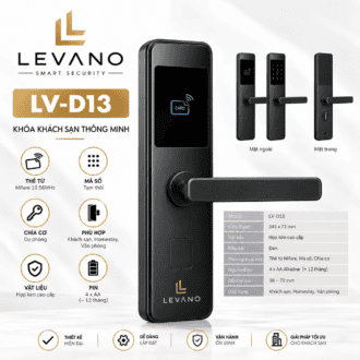 Khóa khách sạn Levano LV-D13 với thẻ proximity và chìa cơ.