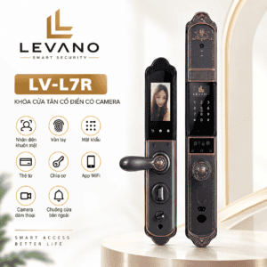Khóa vân tay Levano LV-L7R với camera và thiết kế cổ điển.