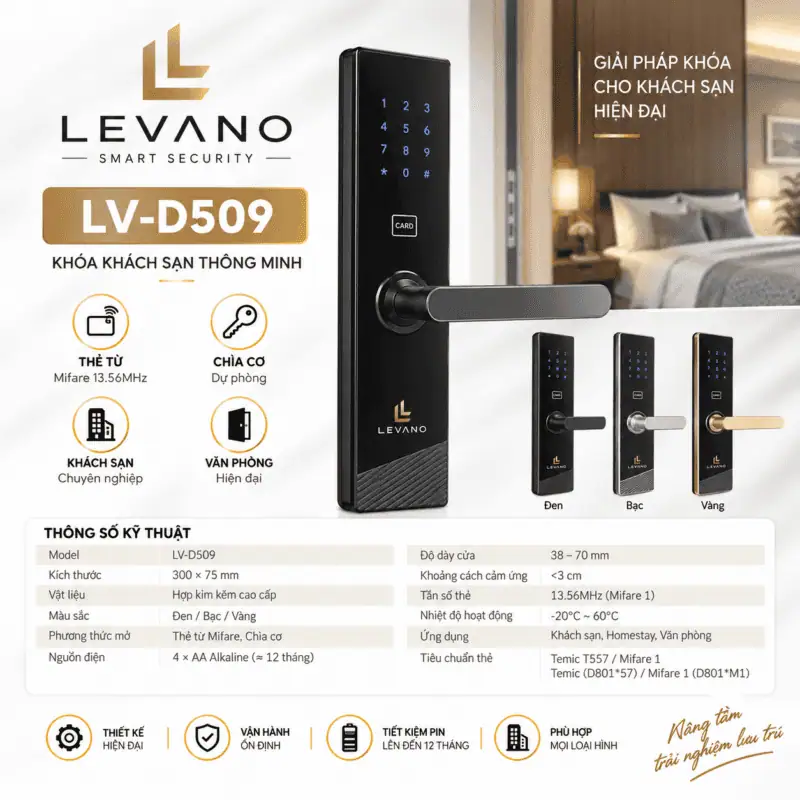Khóa khách sạn thông minh Levano LV-D509 RFID thẻ từ.