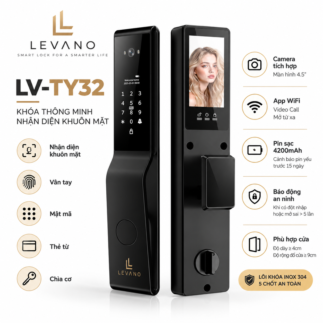 Khóa thông minh Levano LV-TY32 nhận diện khuôn mặt Khóa thông minh Levano LV-TY32 nhận diện khuôn mặt