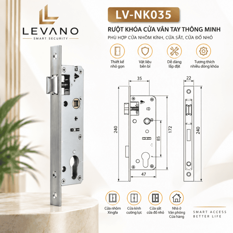 Ruột khóa vân tay cho cửa nhôm, cửa sắt, cửa nhỏ, thiết kế nhỏ gọn.