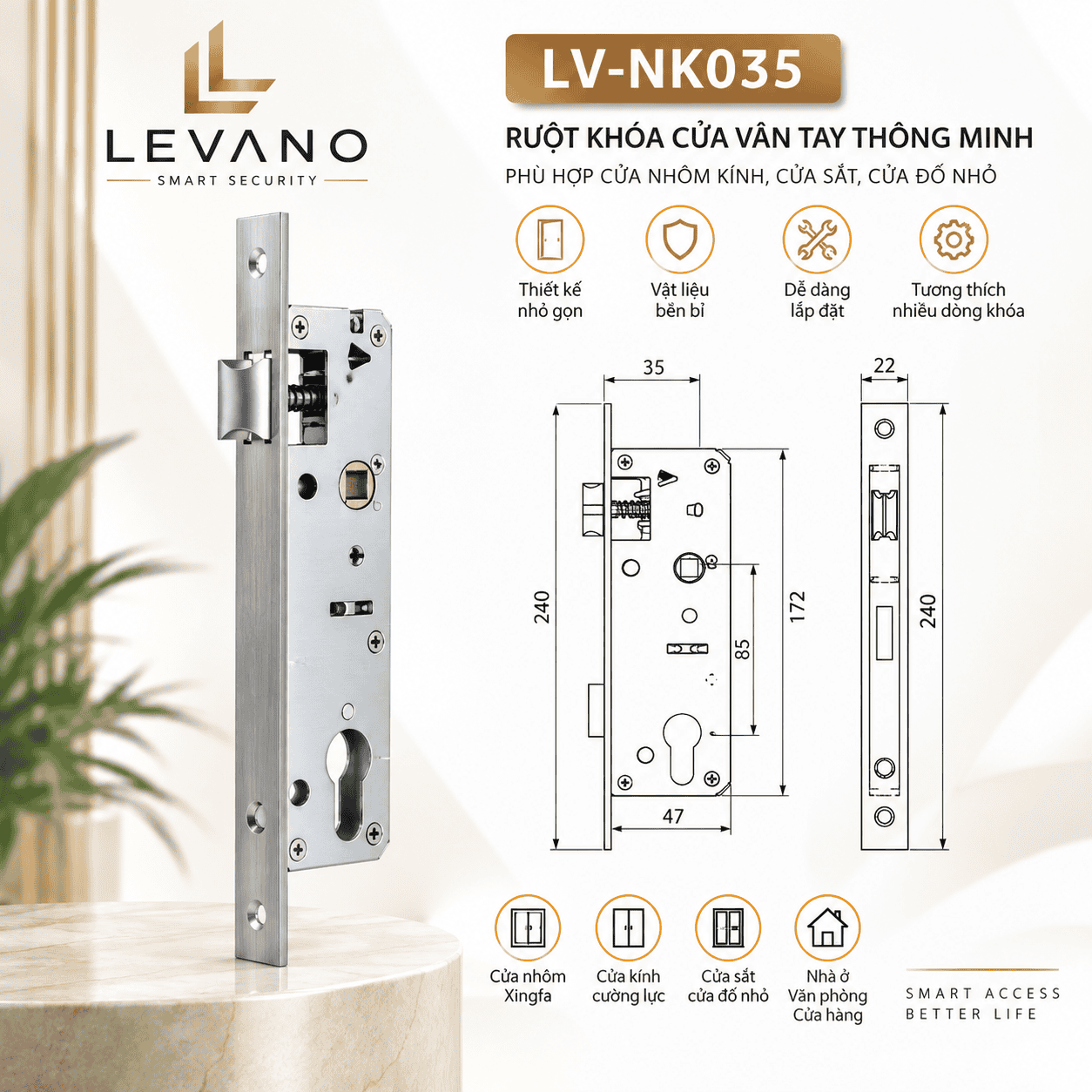 Ruột khóa vân tay Levano LV-NK035 Ruột khóa vân tay Levano LV-NK035