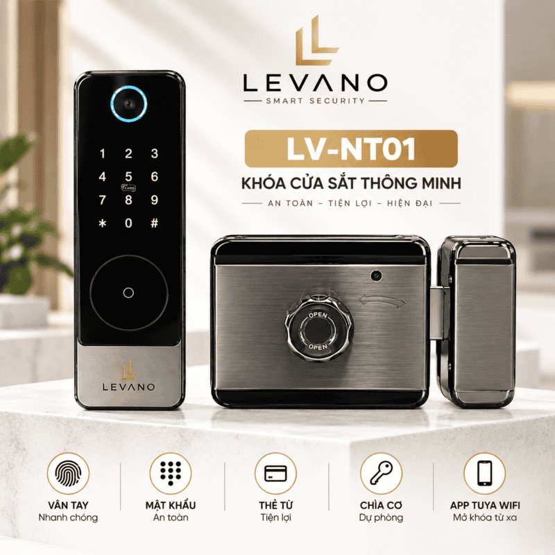 Khóa vân tay Levano LV-NT01 cho cửa sắt thông minh.