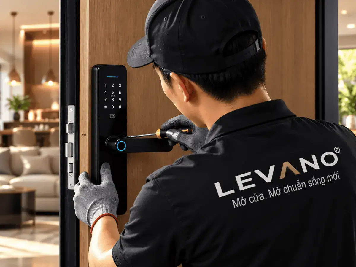 Kỹ thuật viên LEVANO lắp đặt khóa thông minh