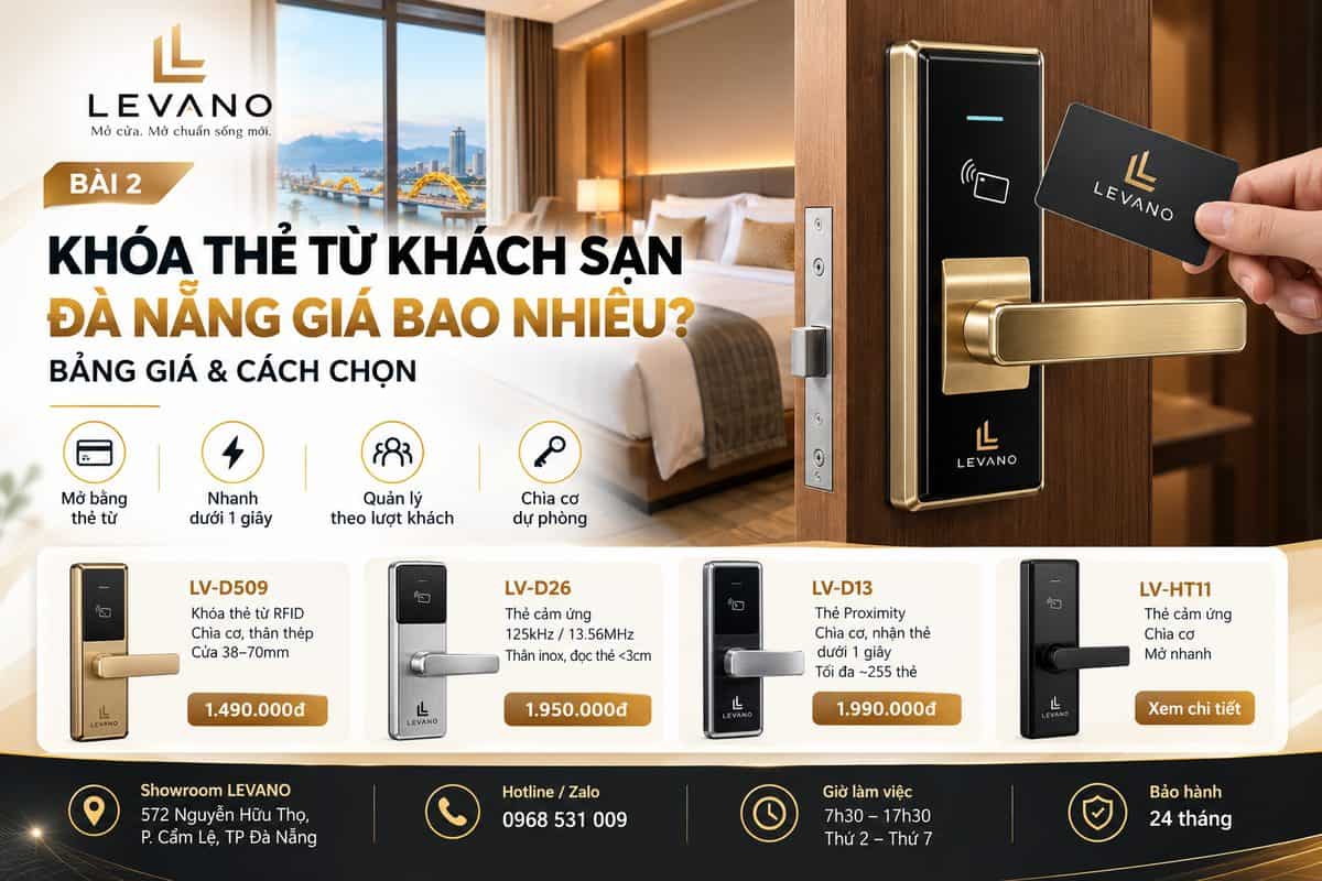 Khóa thẻ từ khách sạn Đà Nẵng giá bao nhiêu - bảng giá LEVANO LV-D509, LV-D26, LV-D13