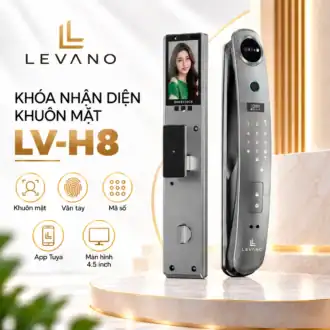 Khóa nhận diện khuôn mặt Levano LV-H8 màu xám, mặt ngoài và mặt trong có màn hình