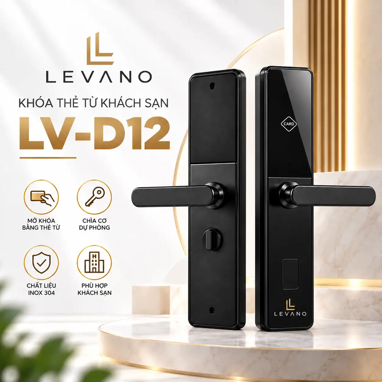 Khóa thẻ từ khách sạn Levano LV-D12 màu đen Khóa thẻ từ khách sạn Levano LV-D12 màu đen