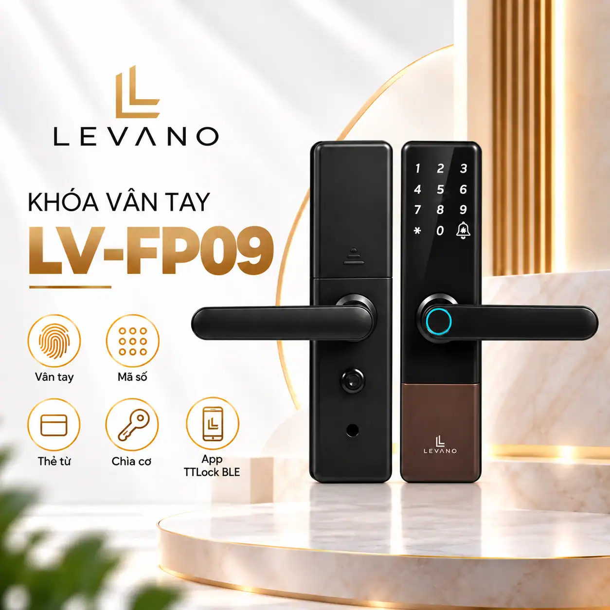 Khóa vân tay cửa gỗ Levano LV-FP09 Khóa vân tay cửa gỗ Levano LV-FP09