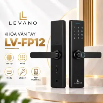 Khóa vân tay cửa gỗ Levano LV-FP12 màu đen, mặt ngoài và mặt trong