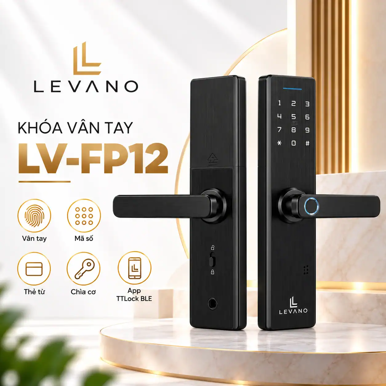 Khóa vân tay cửa gỗ Levano LV-FP12 màu đen Khóa vân tay cửa gỗ Levano LV-FP12 màu đen