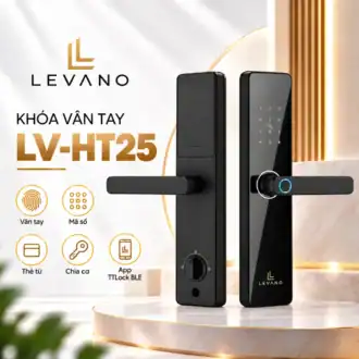 Khóa vân tay cửa gỗ Levano LV-HT25 màu đen, mặt ngoài và mặt trong